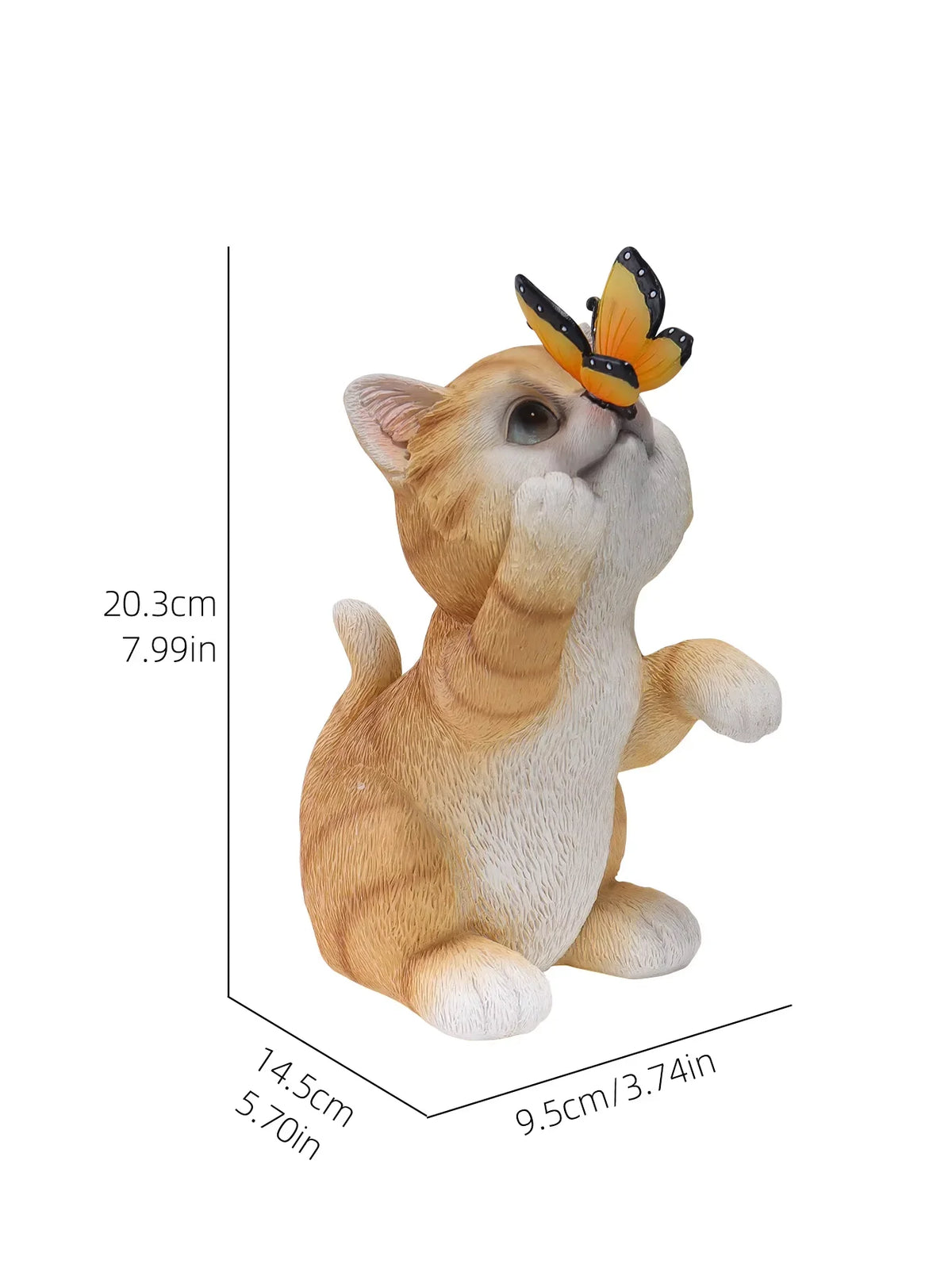 Solar Garden Cat Statue with Butterfly Light, Orange Tabby Kitten