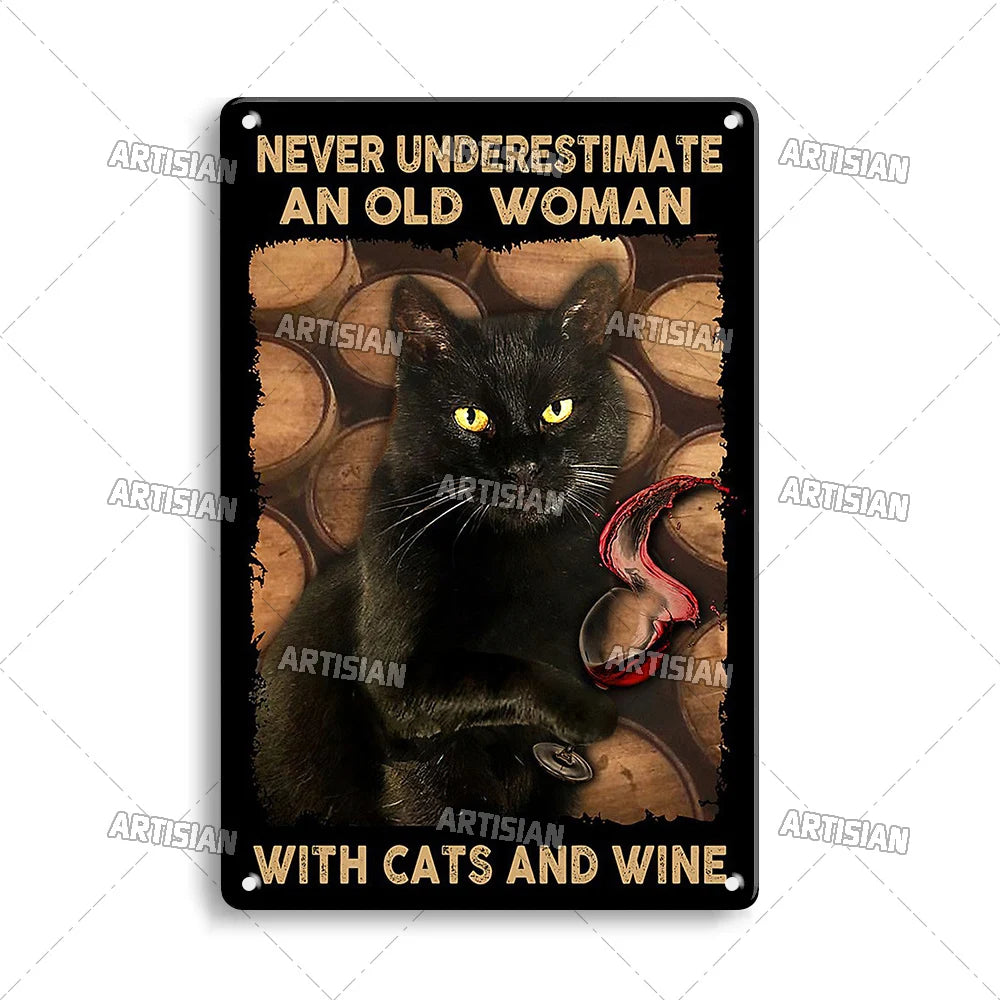 Black Cat Vintage Tin Plate, Horizontal Retro Wall Sign Gift
