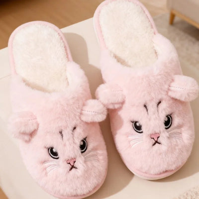 Minimalist Cat House Slippers in Neutral Tones, Warm Closed-Toe Plush