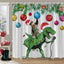 Funny Cat Riding a T-Rex Shower Curtain, Japanese Wave Decor