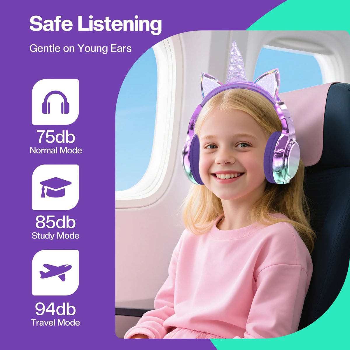 QearFun Cat Wallet Kids Bluetooth Headphones – Cat Ear & Unicorn Wireless Headset with Volume Limiting, 40mm Drivers & Mic