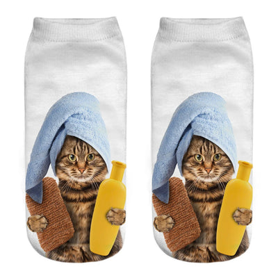 Funny Cartoon Cat Ankle Socks for Women, 3D Print
