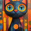 Geometric Cat Diamond Painting Kit, 5D Round Drill Wall Art