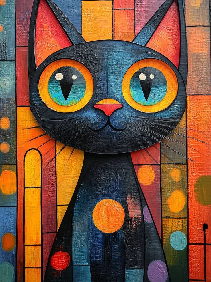 Geometric Cat Diamond Painting Kit, 5D Round Drill Wall Art