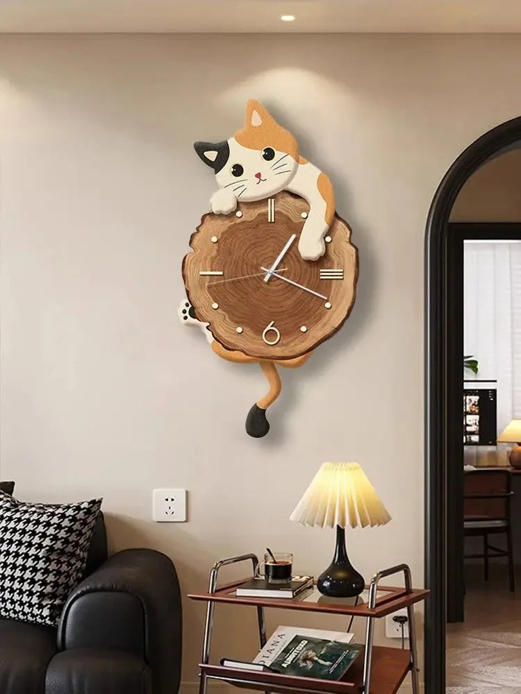 Cartoon Cat Wall Clock With Swinging Tail, 5 Fun Cat Designs