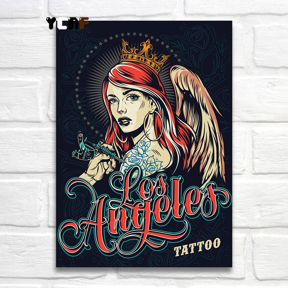 Tattoo Cats Canvas Print, Vintage Tattoo Parlor Cat Wall Art