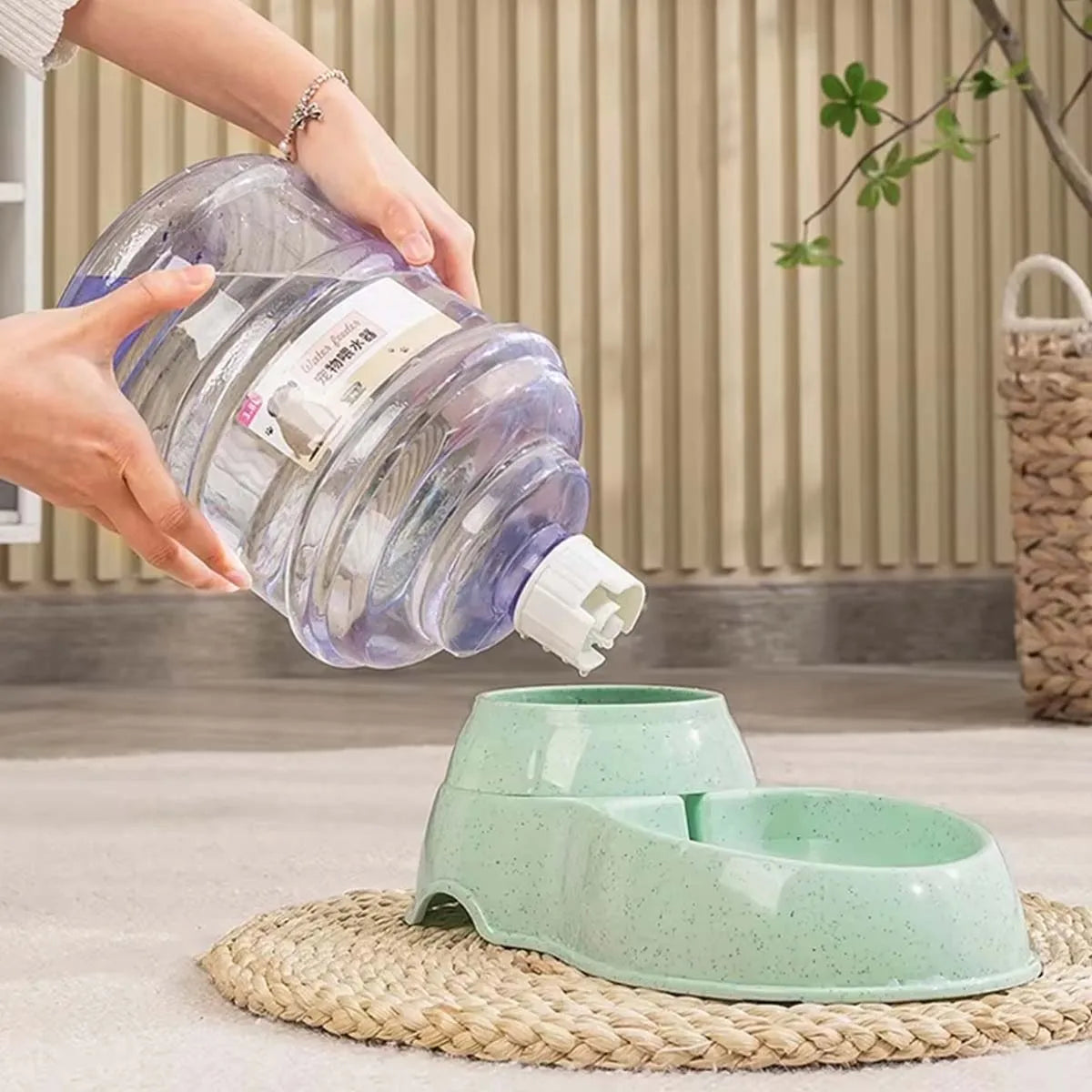 Large 3.8 L Gravity Cat Water Dispenser and Food Feeder, Speckled Base