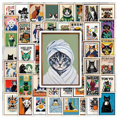 Funny Cat Art Poster Stickers, Vinyl Decals for Laptops and Water Bottles