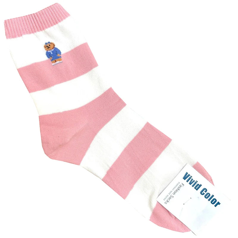 Cute Cartoon Bear Socks for Women, Cotton Blend Ankle Socks