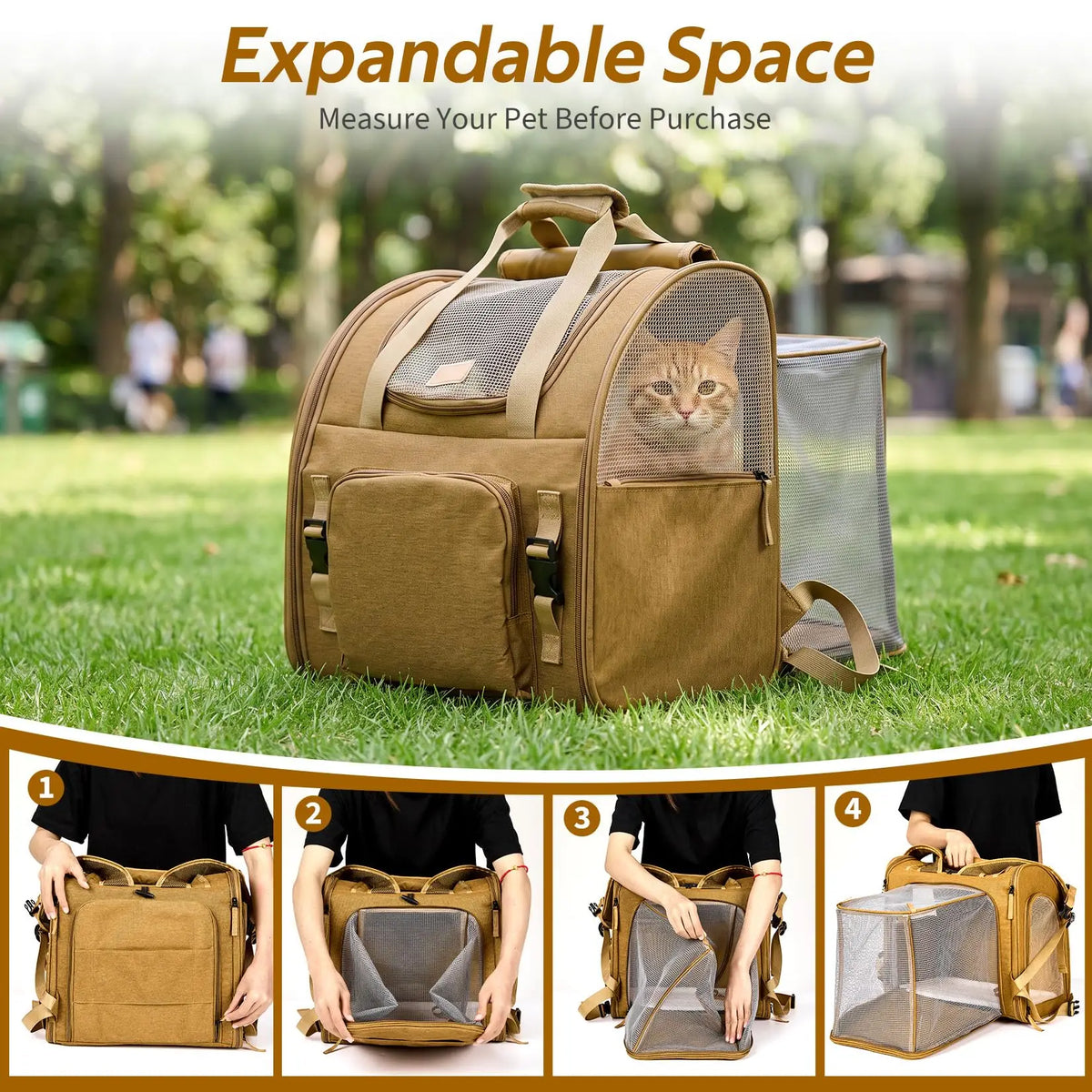 Expandable Cat Carrier Backpack with Mesh Side Room, Up to 22 Lbs