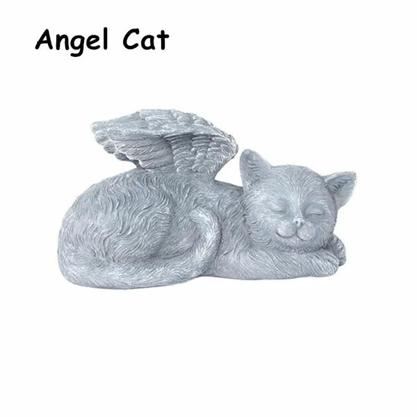 Cat Memorial Angel Statue, Sleeping Cat with Wings Figurine