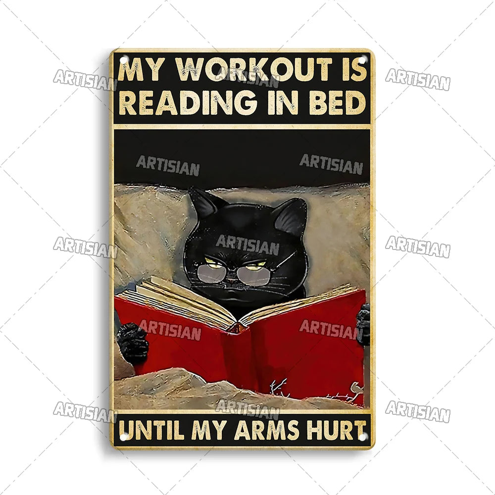 Black Cat Vintage Tin Plate, Horizontal Retro Wall Sign Gift
