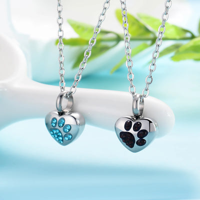 Heart Paw Print Pet Cremation Urn Necklace