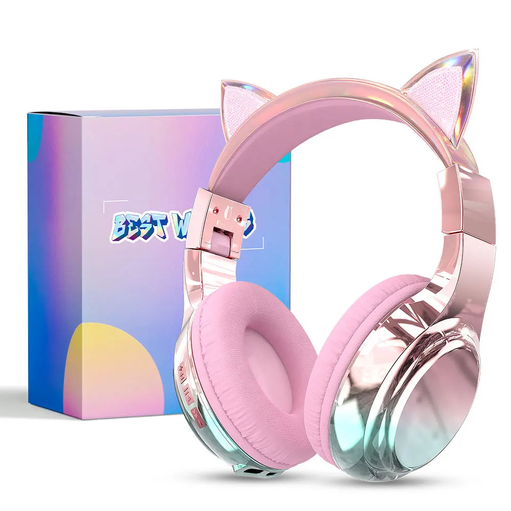 QearFun Cat Wallet Kids Bluetooth Headphones – Cat Ear & Unicorn Wireless Headset with Volume Limiting, 40mm Drivers & Mic