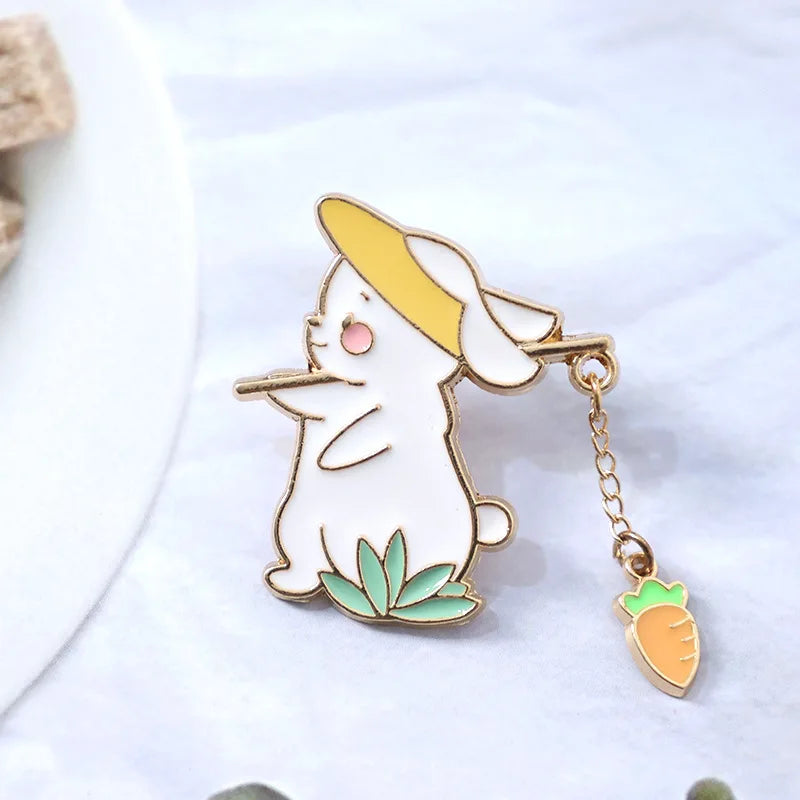 Cat Fishing Enamel Pin with Dangling Fish Charm, Cute Cat Brooch