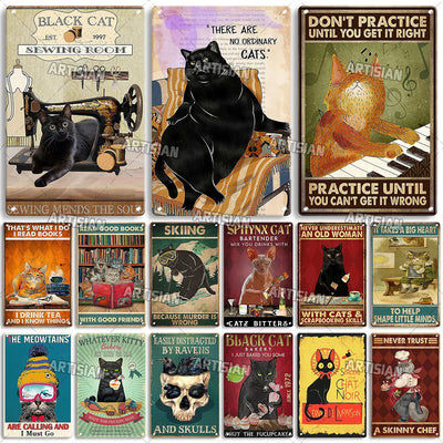 Salem Sanctuary Black Cat Tin Sign, Vintage Halloween Decor