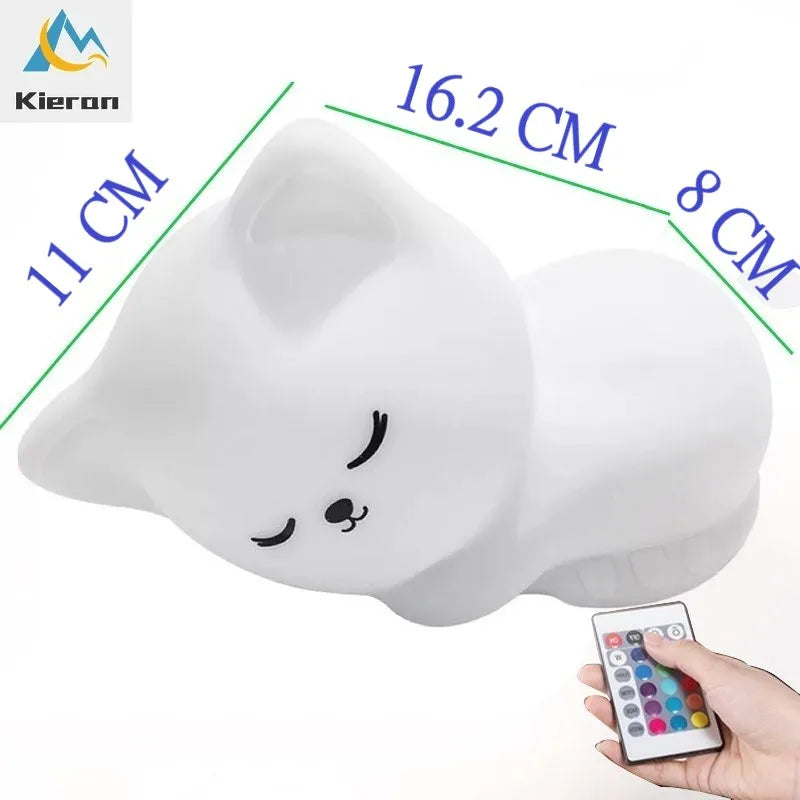 Sleeping Cat Night Light, Soft Silicone LED Lamp with 7 Colors