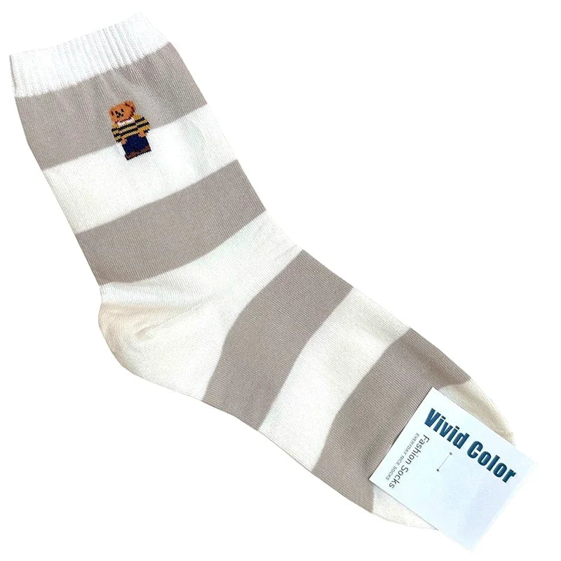 Cute Cartoon Bear Socks for Women, Cotton Blend Ankle Socks
