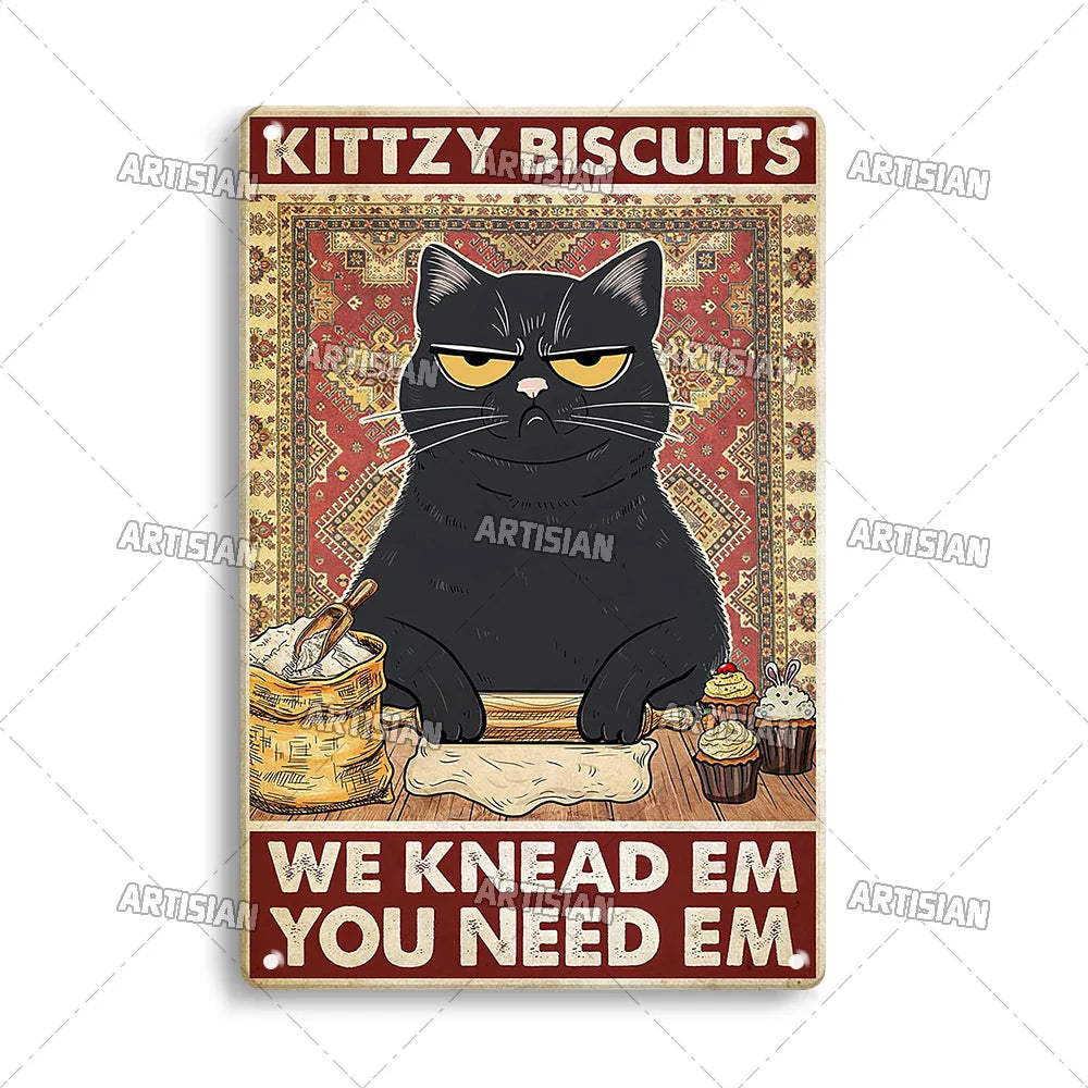 Black Cat Vintage Tin Plate, Horizontal Retro Wall Sign Gift