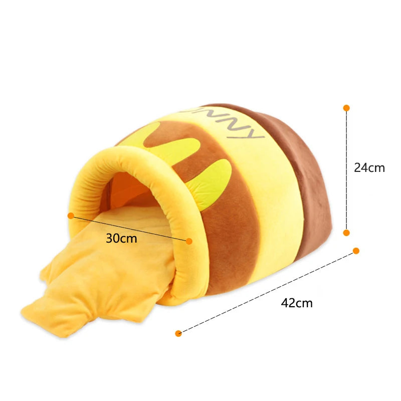 Honey Jar Cat Bed, Semi-Enclosed Cave with Soft Mat