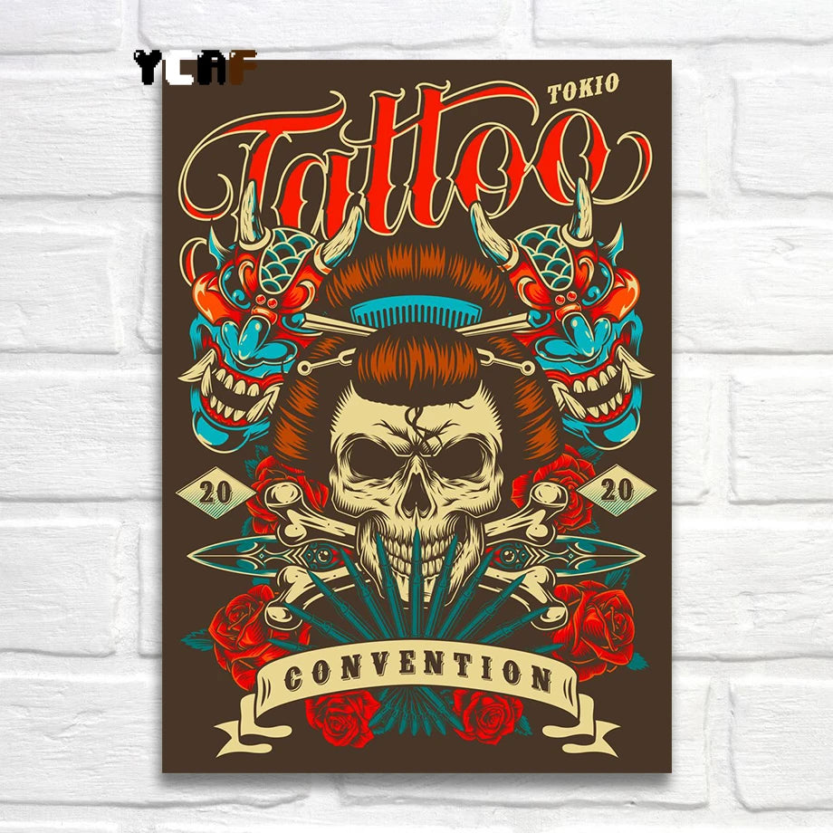 Tattoo Cats Canvas Print, Vintage Tattoo Parlor Cat Wall Art