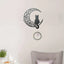 Black Cat on the Moon Metal Wall Art, Floral Crescent Decor