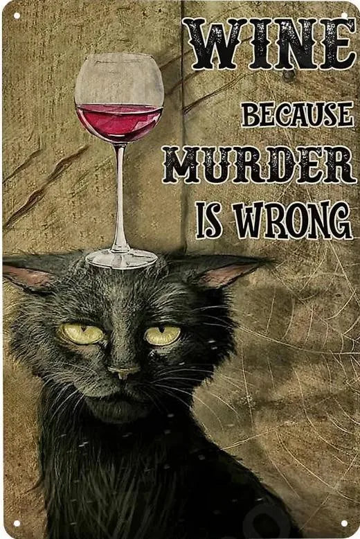 Cats and Wine Vintage Metal Sign, 8 x 12 Inch Bar Wall Decor