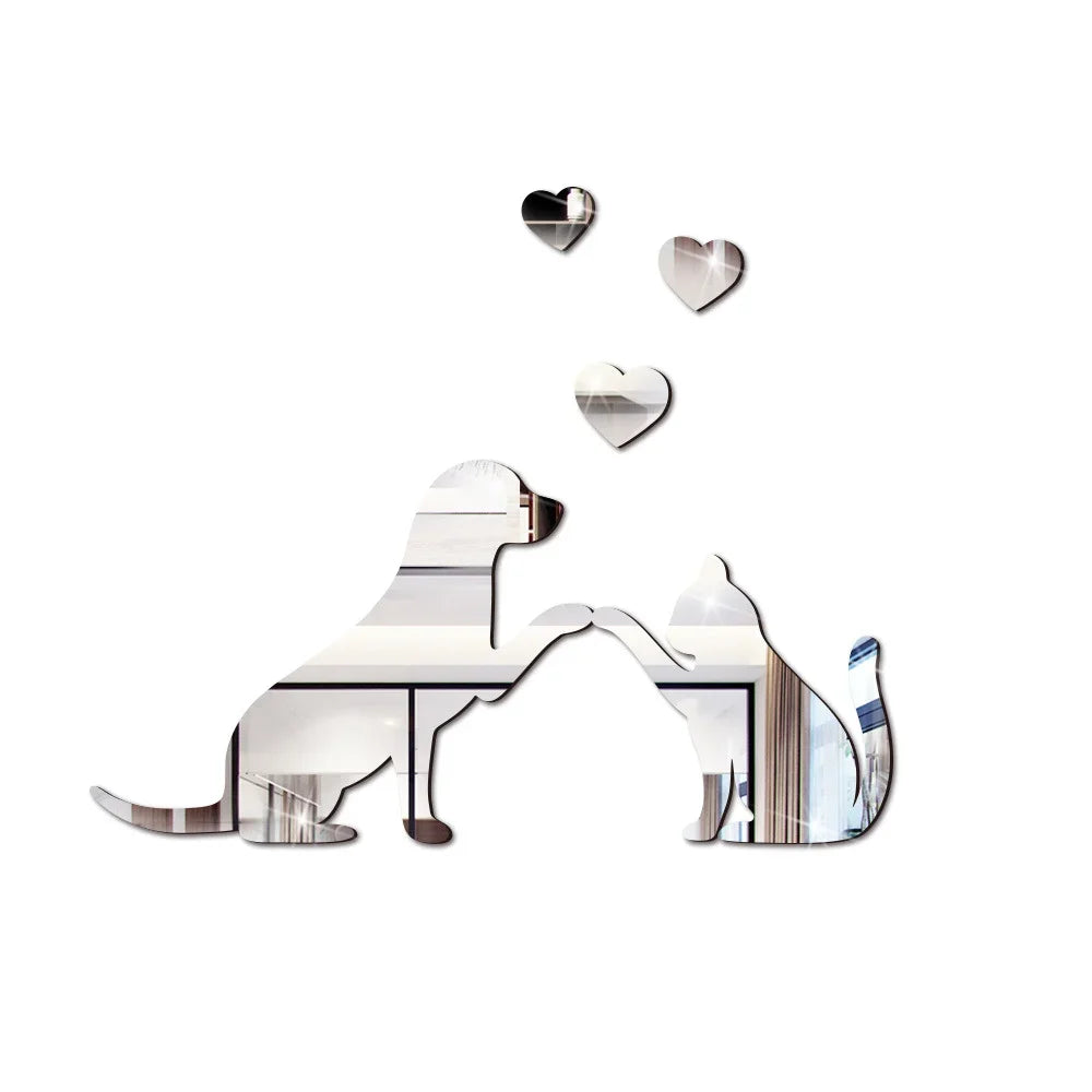 Cat Mirror Wall Stickers, Acrylic Cat Silhouettes with Paw Prints