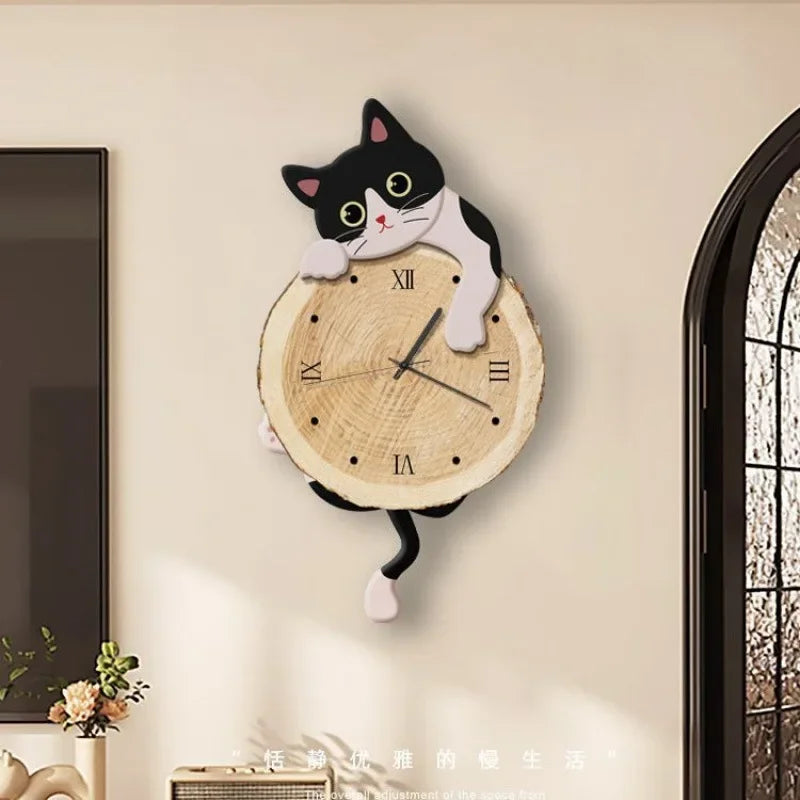Cartoon Cat Wall Clock With Swinging Tail, 5 Fun Cat Designs