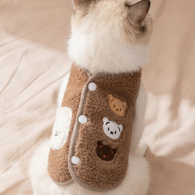 Fleece Cat Vest With Snap Buttons, Warm Winter Clothes for Cats