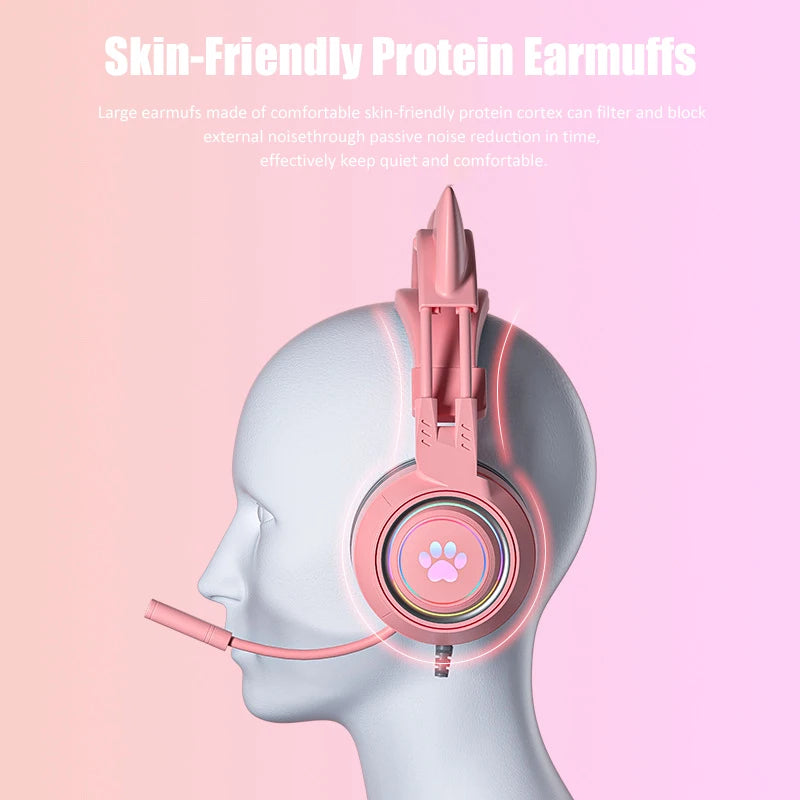 JINSERTA Cat Wallet Cat Ear Gaming Headphones – RGB Wired Headset with Mic, 50mm Drivers, 3.5mm Connection for PC & Phone