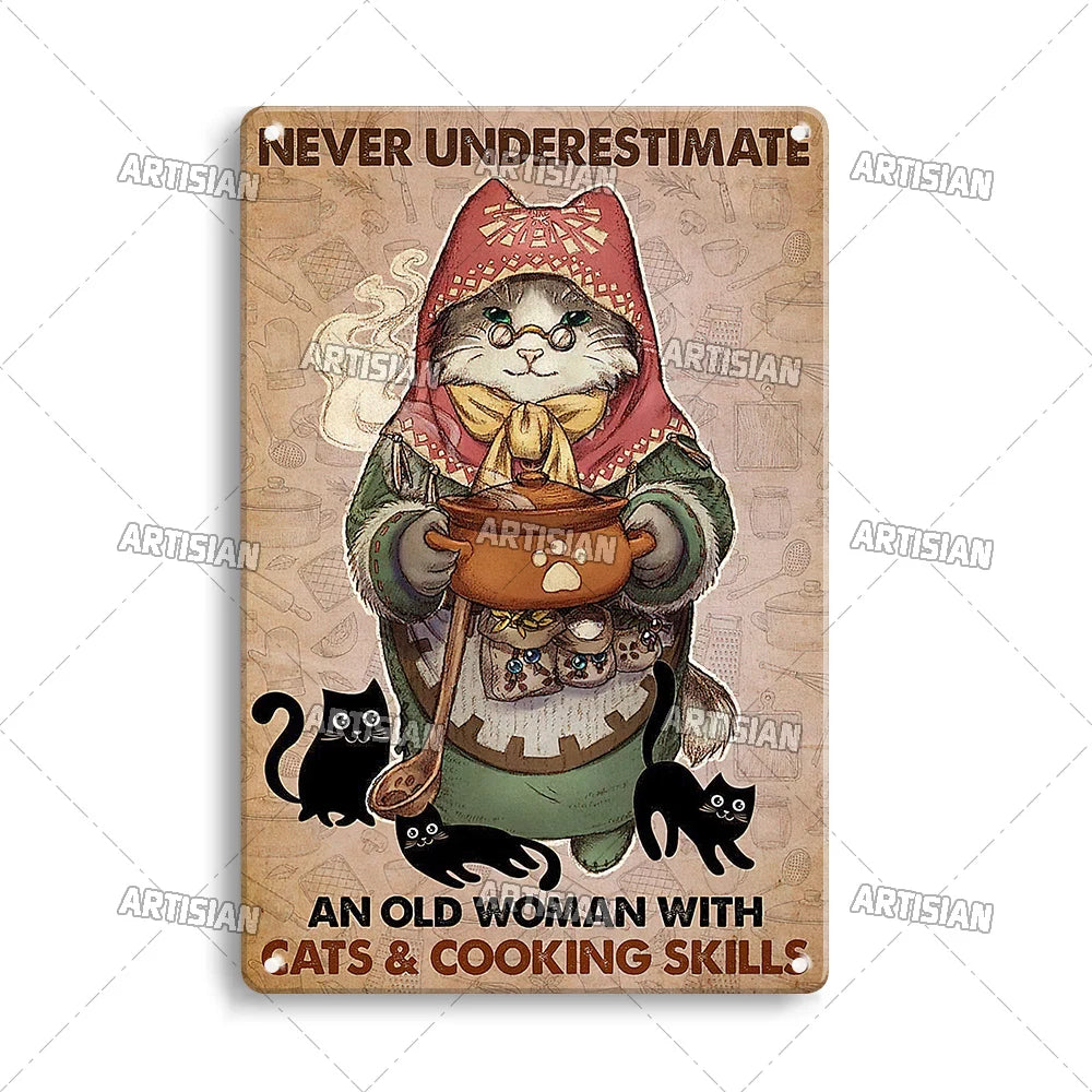 Witchy Black Cat Kitchen Sign, Salem Sanctuary Tin Plaque