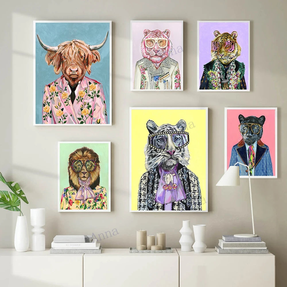 Pop Art Big Cat Poster, Leopard Lion Tiger Canvas Wall Art