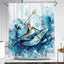 Funny Cat Riding a Shark Shower Curtain, Ocean Wave Bath Decor