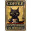 Coffee Cat Tin Sign, Retro Metal Kitchen and Cafe Wall Decor
