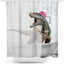Funny Cat Riding a T-Rex Shower Curtain, Japanese Wave Decor