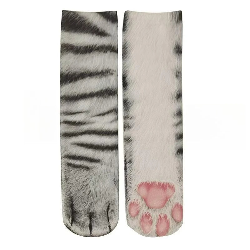 Funny 3D Cat Paw Socks, Printed Animal Paw Crew Socks