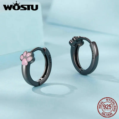 Sterling Silver Cat Paw Earrings With Pink Toe Beans, Huggie Hoops or Studs