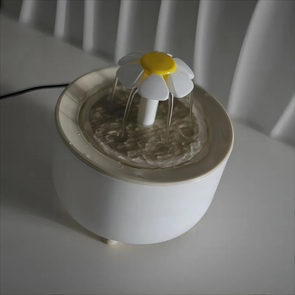 1.2L Flower Cat Water Fountain With 3 Flow Modes, USB Powered