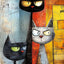 Geometric Cat Diamond Painting Kit, 5D Round Drill Wall Art