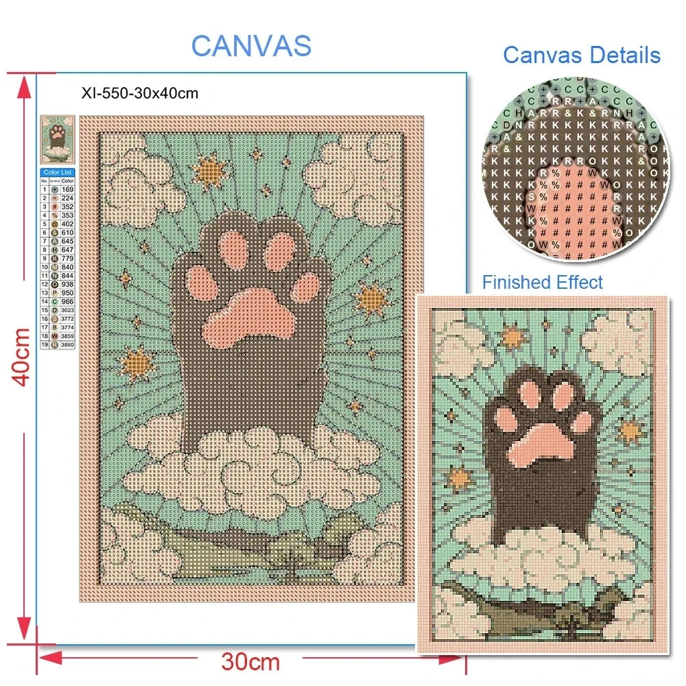 Cat Paw Tarot Card Diamond Painting Kit, Full Drill