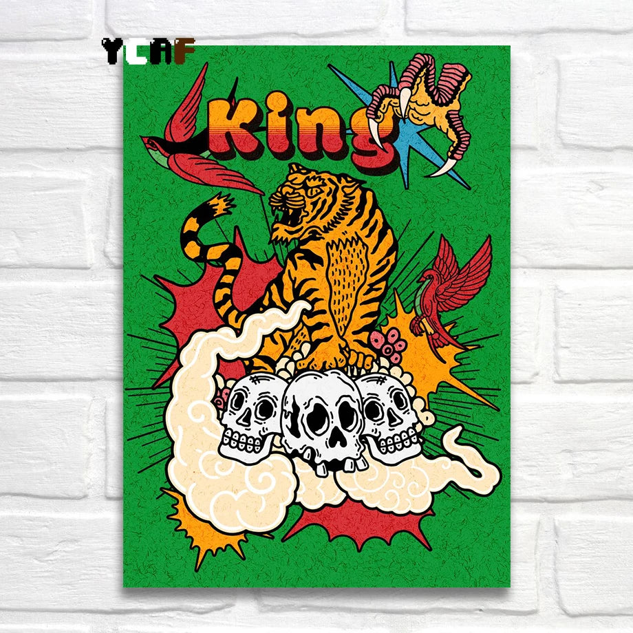 Tattoo Cats Canvas Print, Vintage Tattoo Parlor Cat Wall Art