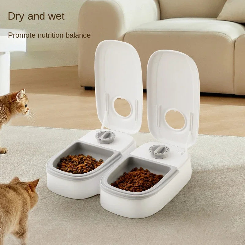 Timed Cat Feeder for Wet and Dry Food, Single or Double Meal