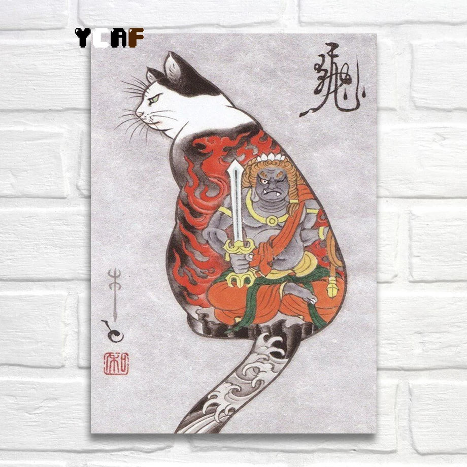 Tattoo Cats Canvas Print, Vintage Tattoo Parlor Cat Wall Art