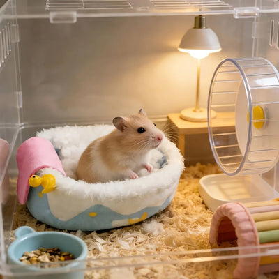 Bathtub Hamster Bed with Plush Rim and Mini Towel