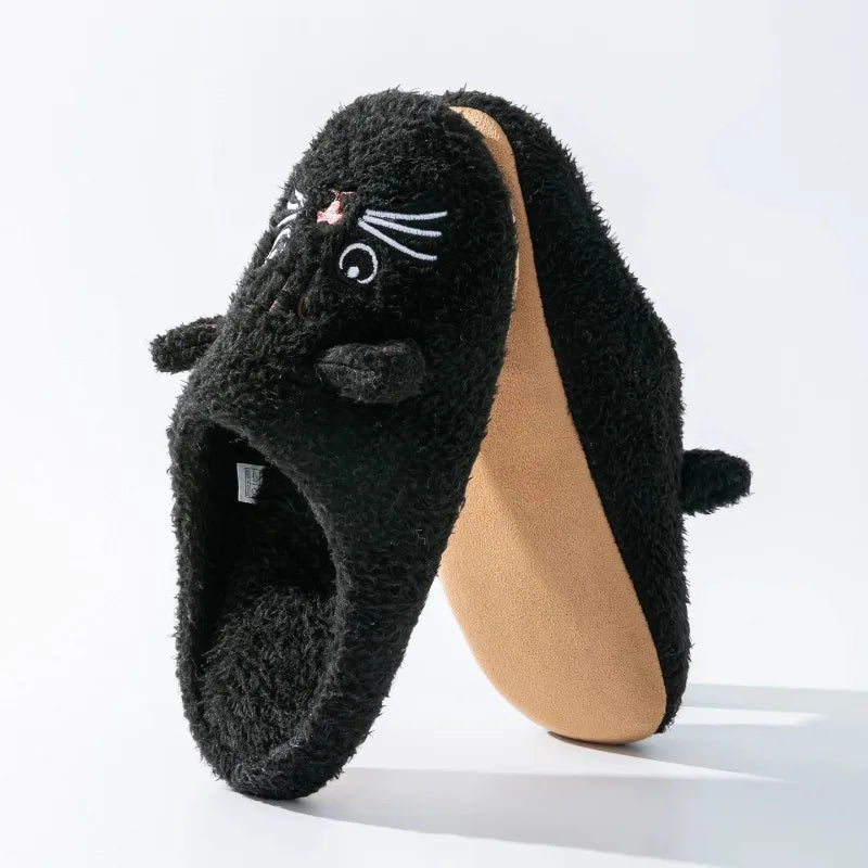 Plush Cat Slippers for Women and Men, Warm Fleece House Shoes