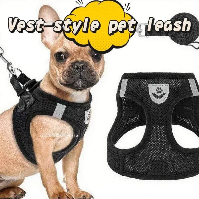 Red Mesh Cat Harness and Leash Set, Bright High-Visibility Vest With Reflective Trim