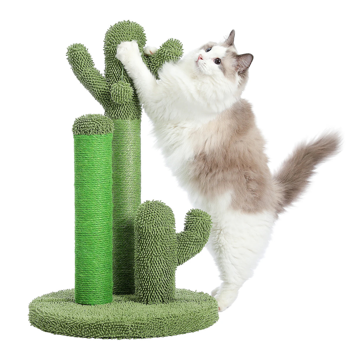 Cactus Cat Scratching Post with 3 Sisal Poles and Dangling Ball