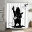 Funny Cat Riding a T-Rex Shower Curtain, Japanese Wave Decor