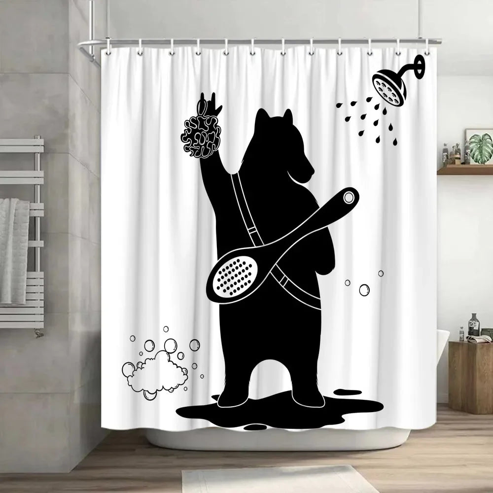 Funny Cat Riding a T-Rex Shower Curtain, Japanese Wave Decor
